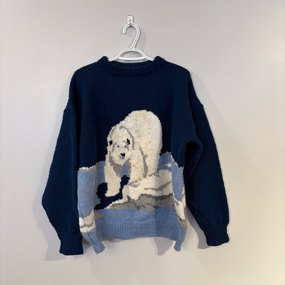 Vintage knit sweater Polar Bear on Glacier front back detail